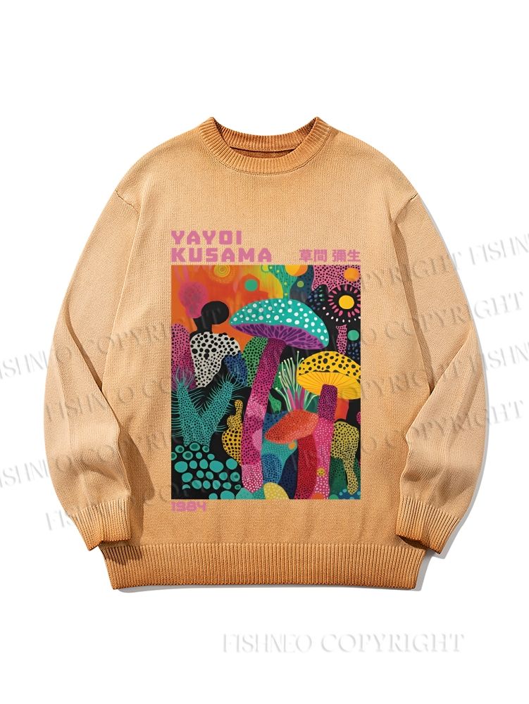 Unisex Yayoi Kusama Multicolor Mushroom Gradient Casual sweater