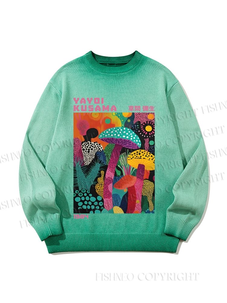 Unisex Yayoi Kusama Multicolor Mushroom Gradient Casual sweater