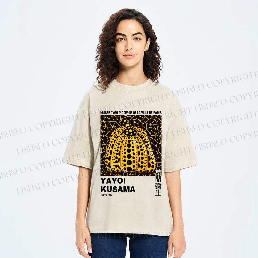 Unisex Yayoi Kusama Pumpkin Printed Washed Tee