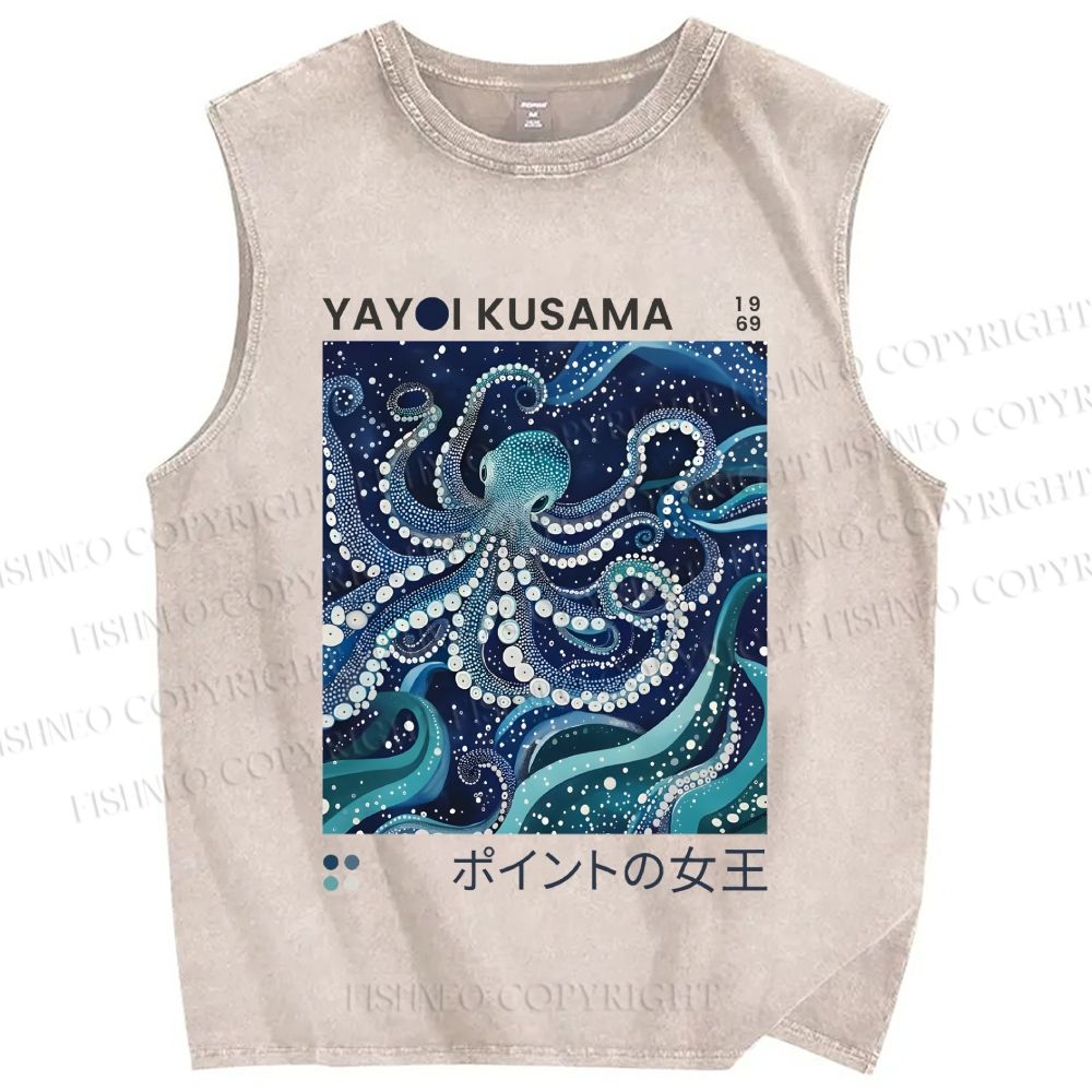 Unisex Yayoi Kusama Octopus Printed Washed Tank Top