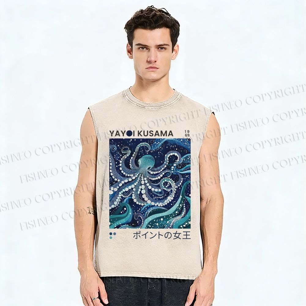 Unisex Yayoi Kusama Octopus Printed Washed Tank Top