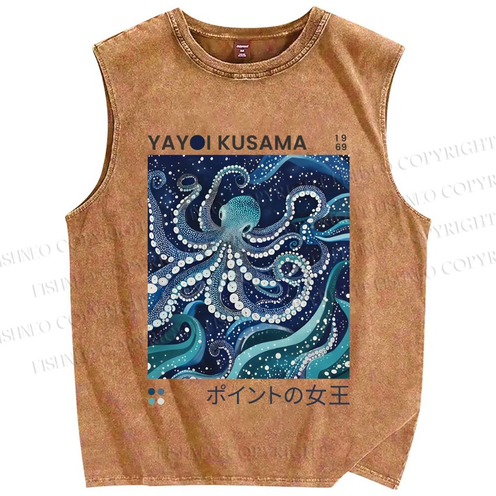 Unisex Yayoi Kusama Octopus Printed Washed Tank Top
