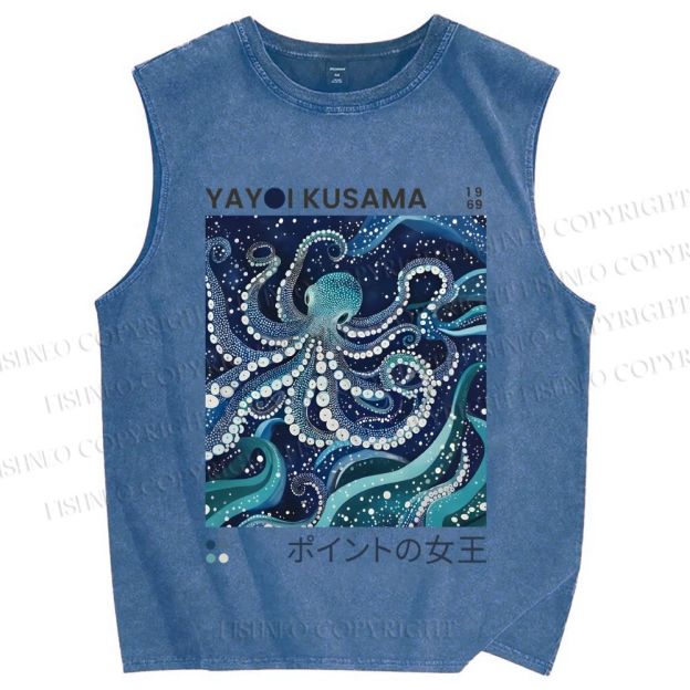 Unisex Yayoi Kusama Octopus Printed Washed Tank Top