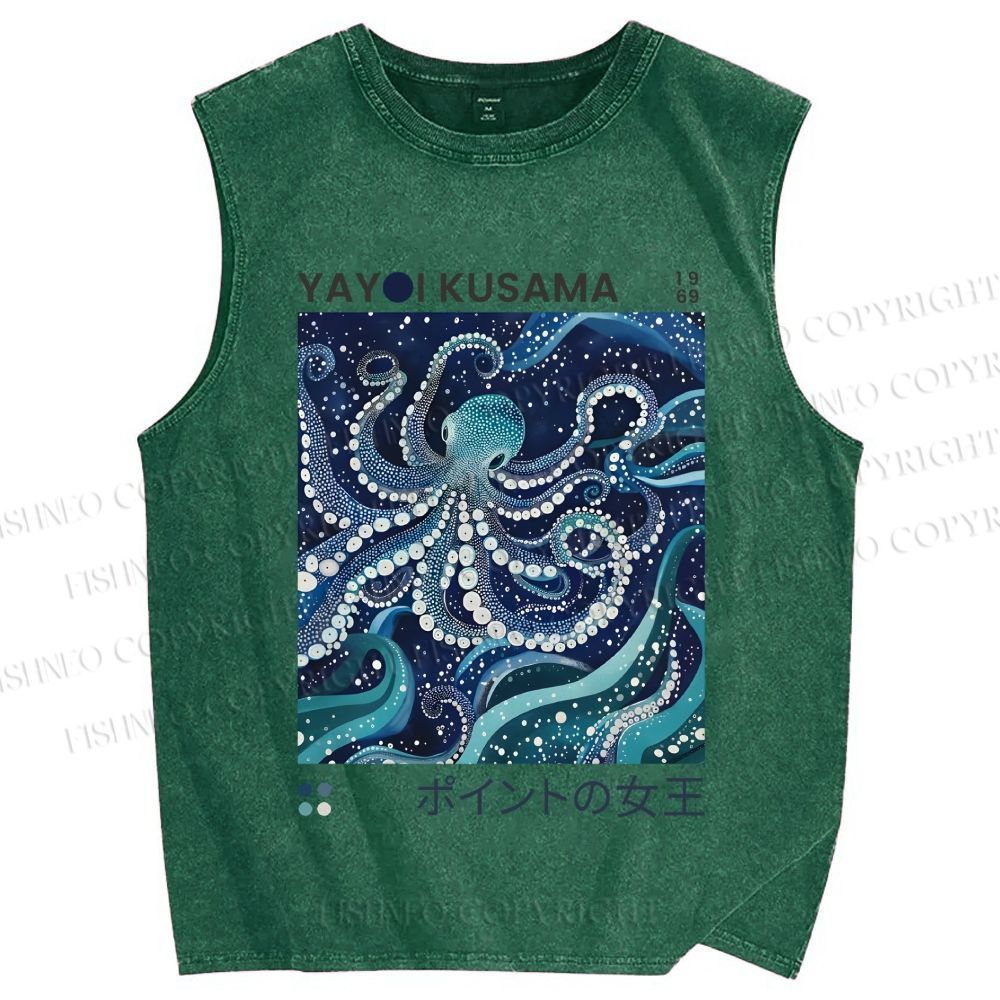 Unisex Yayoi Kusama Octopus Printed Washed Tank Top