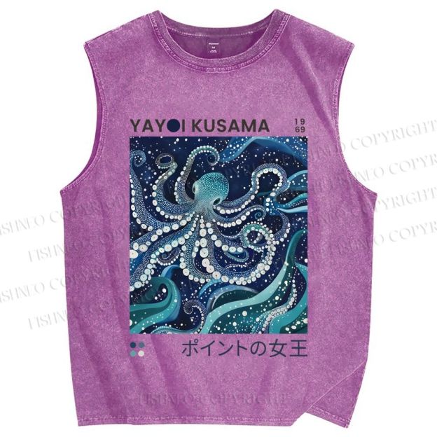 Unisex Yayoi Kusama Octopus Printed Washed Tank Top