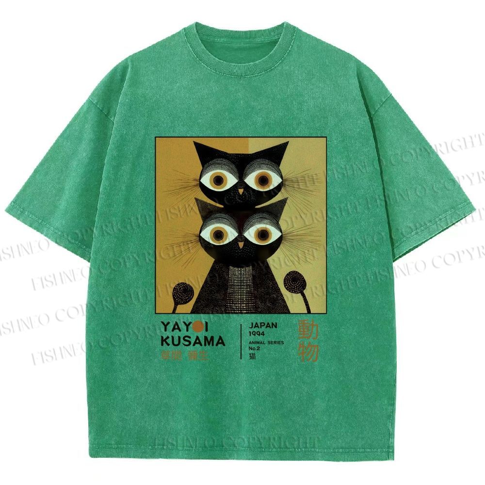 Unisex Yayoi Kusama Black Cat Printed Washed Tee