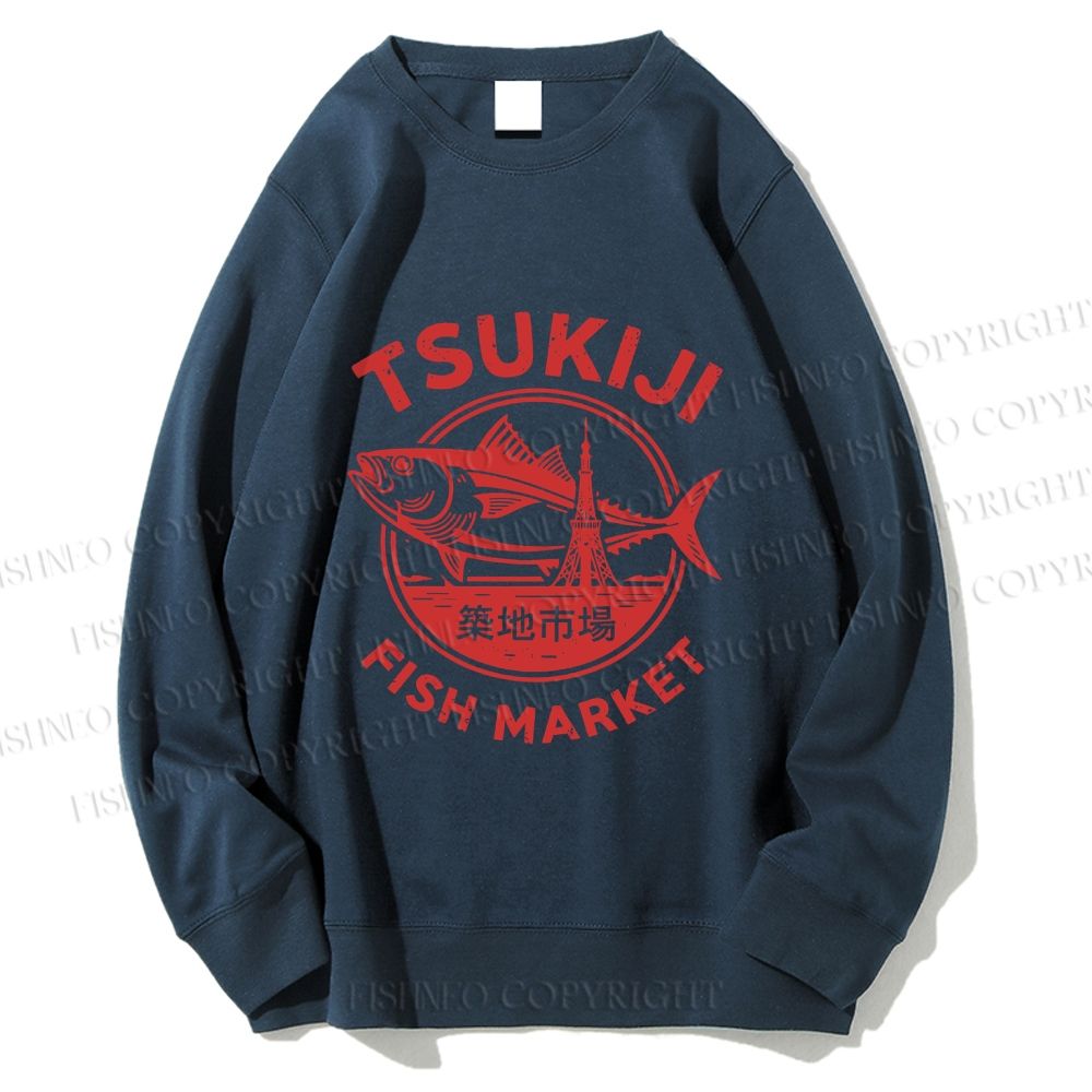 Unisex Tsukiji Fish Market Printed Sweatshirt