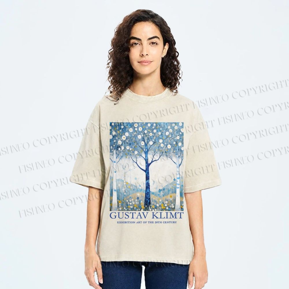 Unisex Klimt With Blue Wood Printed Washed Tee