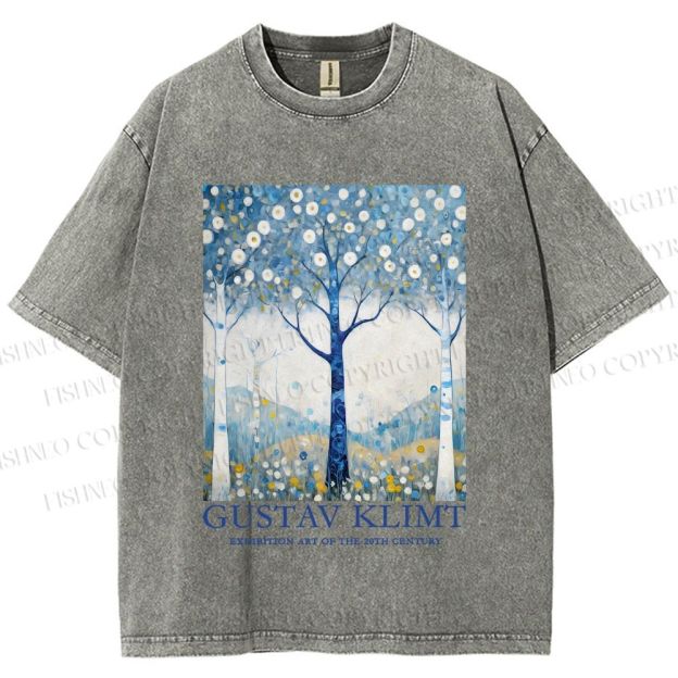 Unisex Klimt With Blue Wood Printed Washed Tee