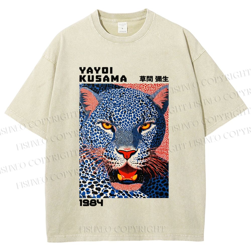 Unisex Yayoi Kusama Blue Panther Printed Washed Tee