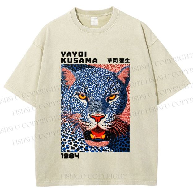 Unisex Yayoi Kusama Blue Panther Printed Washed Tee