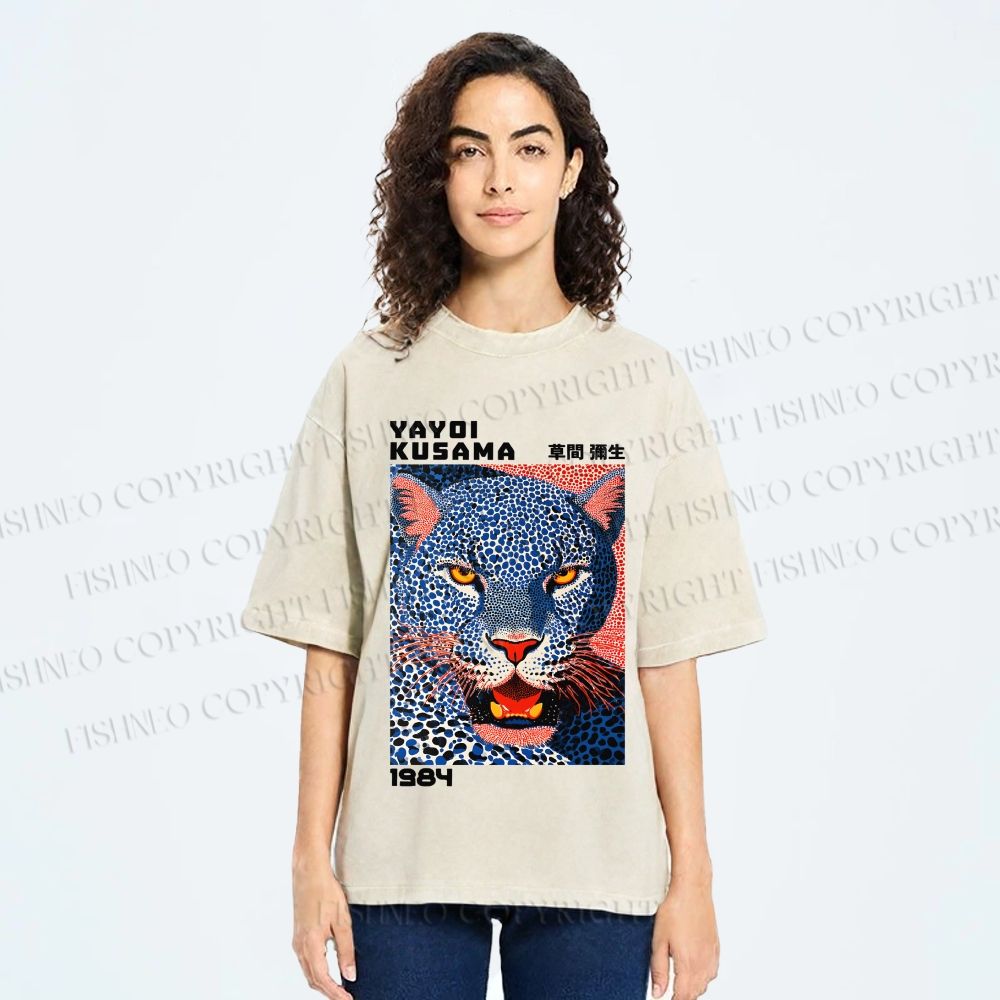 Unisex Yayoi Kusama Blue Panther Printed Washed Tee