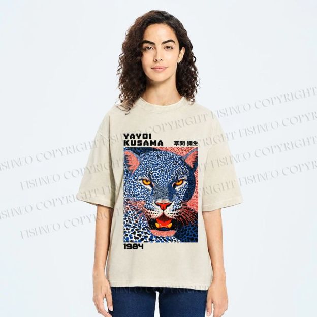 Unisex Yayoi Kusama Blue Panther Printed Washed Tee