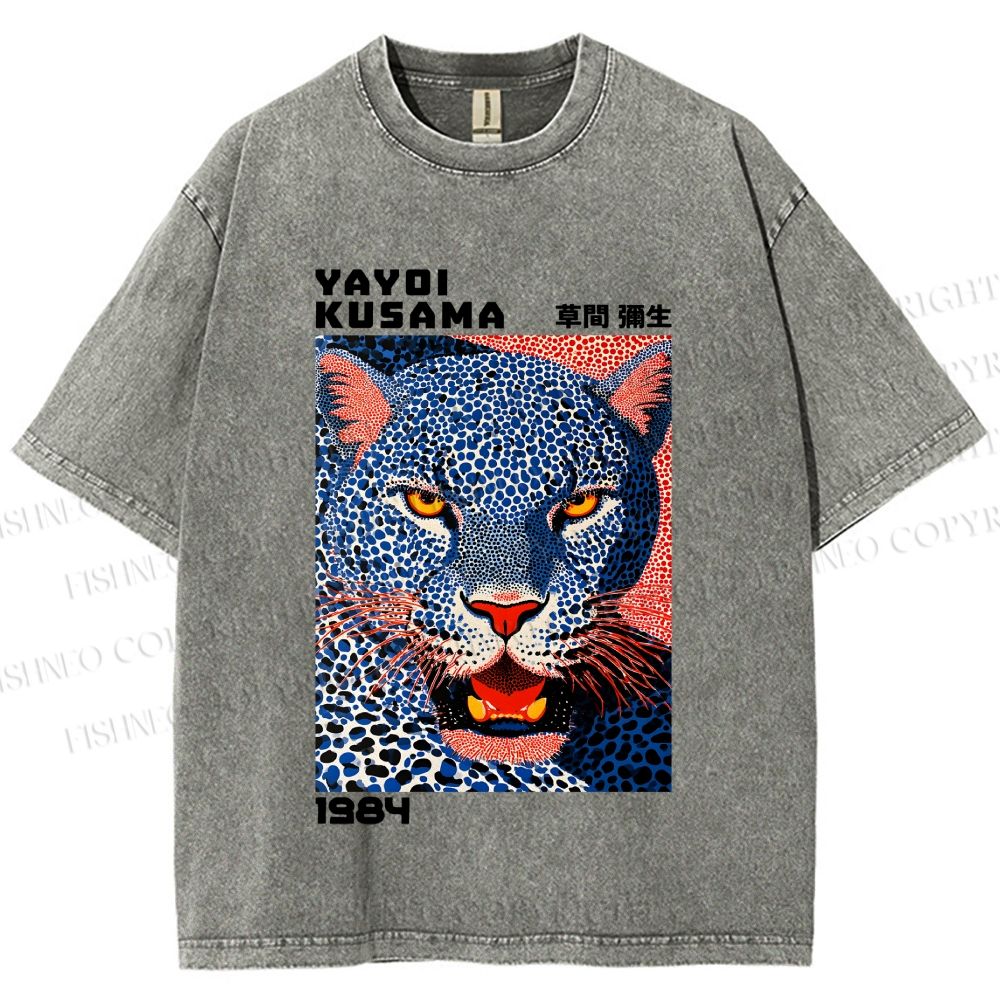 Unisex Yayoi Kusama Blue Panther Printed Washed Tee