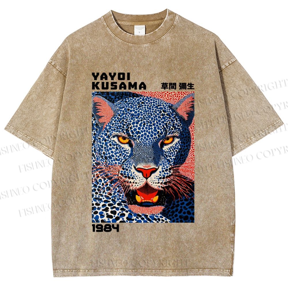Unisex Yayoi Kusama Blue Panther Printed Washed Tee