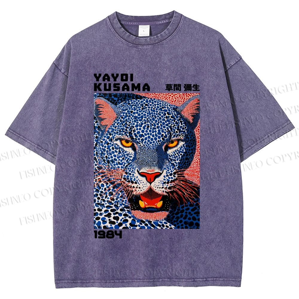 Unisex Yayoi Kusama Blue Panther Printed Washed Tee