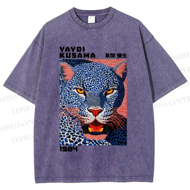 Unisex Yayoi Kusama Blue Panther Printed Washed Tee