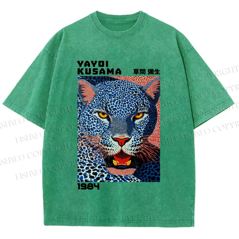 Unisex Yayoi Kusama Blue Panther Printed Washed Tee