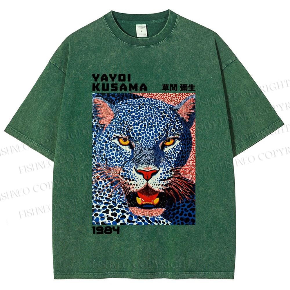 Unisex Yayoi Kusama Blue Panther Printed Washed Tee