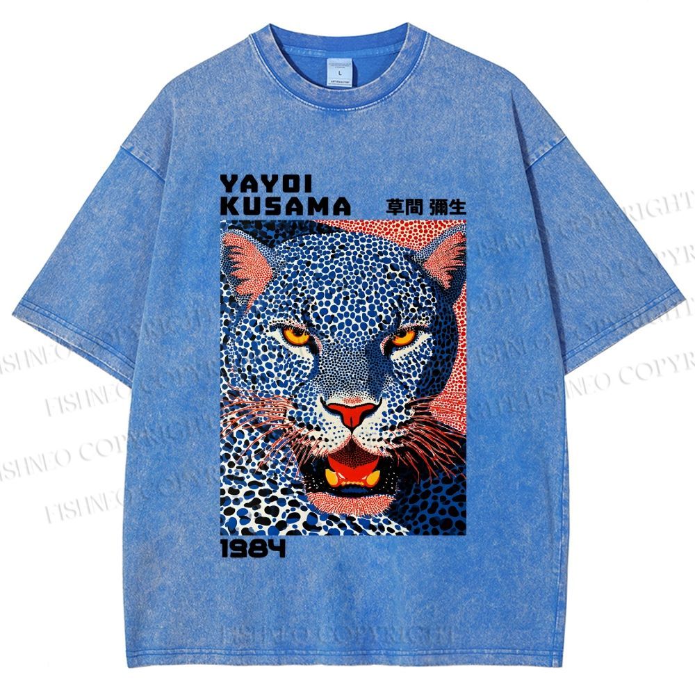 Unisex Yayoi Kusama Blue Panther Printed Washed Tee