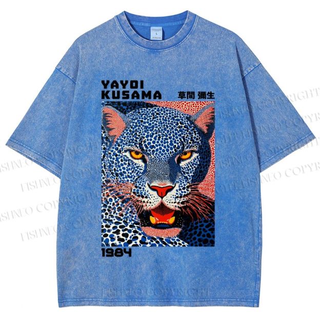 Unisex Yayoi Kusama Blue Panther Printed Washed Tee