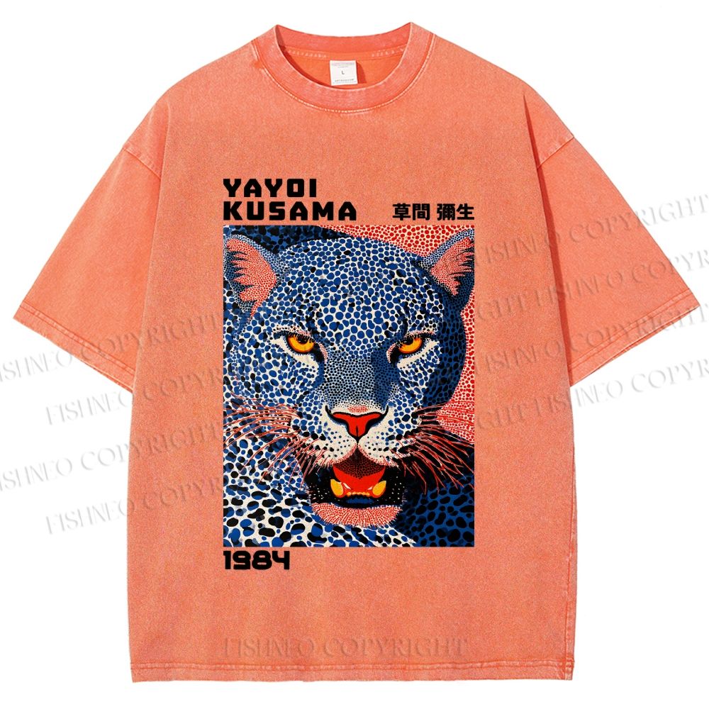 Unisex Yayoi Kusama Blue Panther Printed Washed Tee