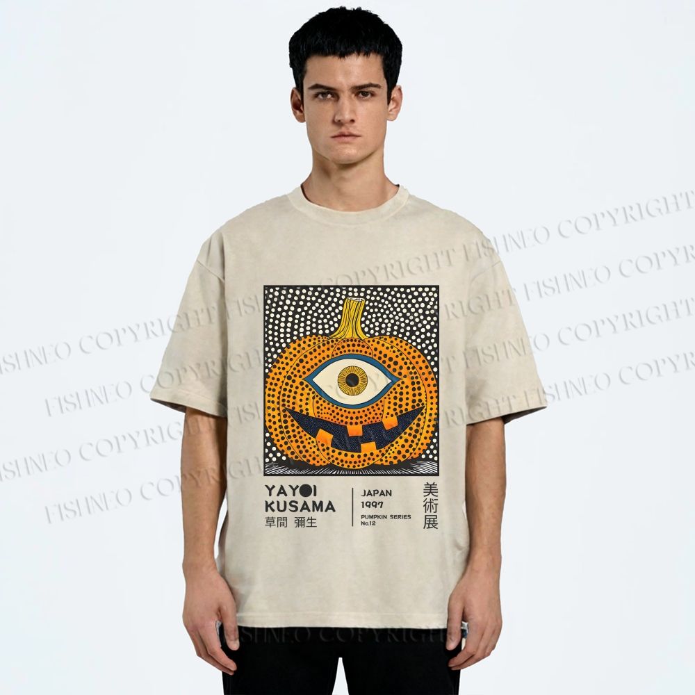 Unisex Yayoi Kusama Halloween Pumpkin Printed Washed Tee