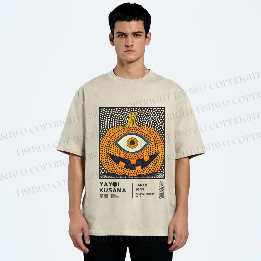 Unisex Yayoi Kusama Halloween Pumpkin Printed Washed Tee
