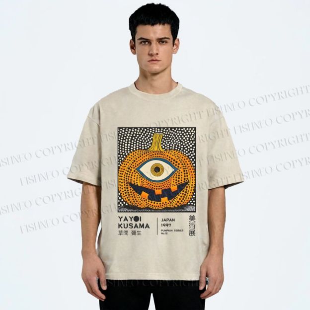 Unisex Yayoi Kusama Halloween Pumpkin Printed Washed Tee