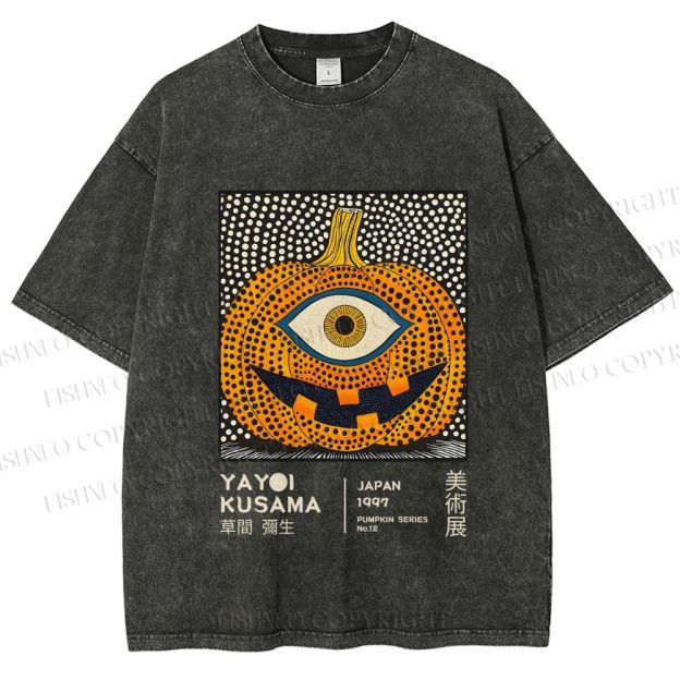 Unisex Yayoi Kusama Halloween Pumpkin Printed Washed Tee