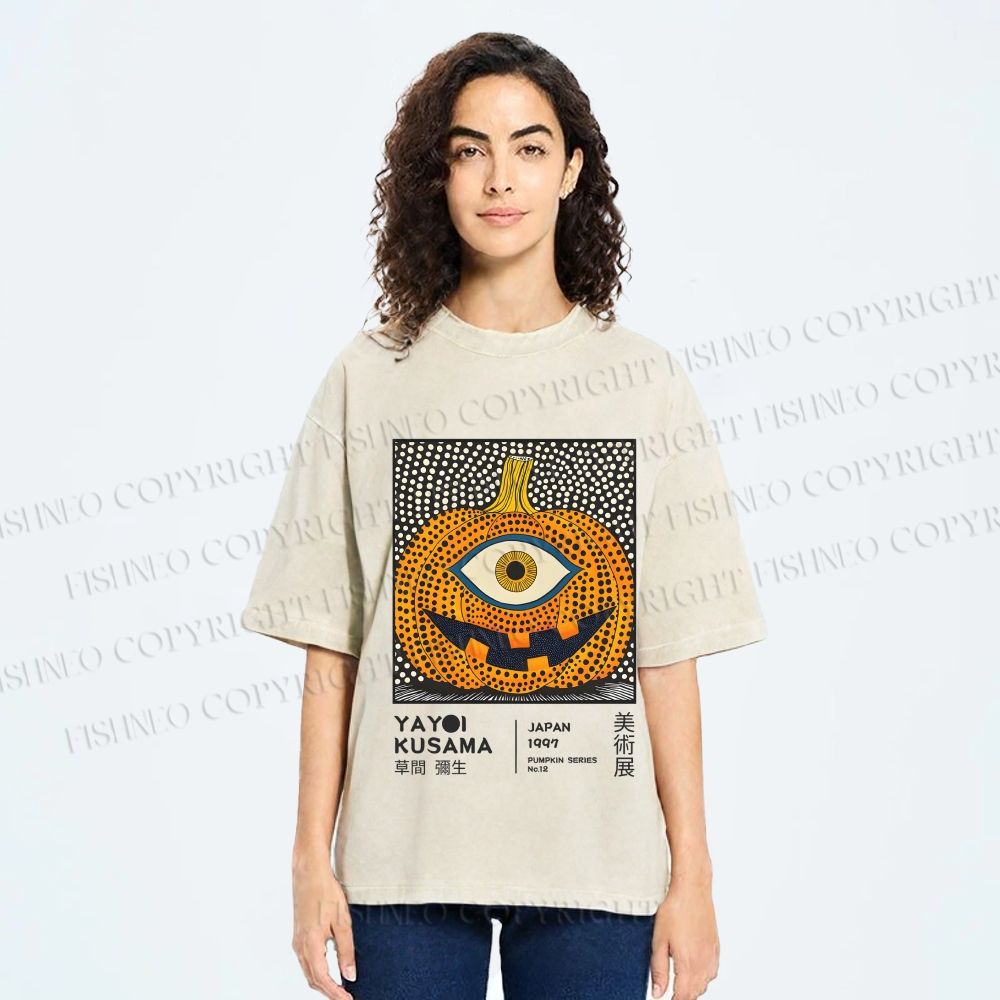 Unisex Yayoi Kusama Halloween Pumpkin Printed Washed Tee