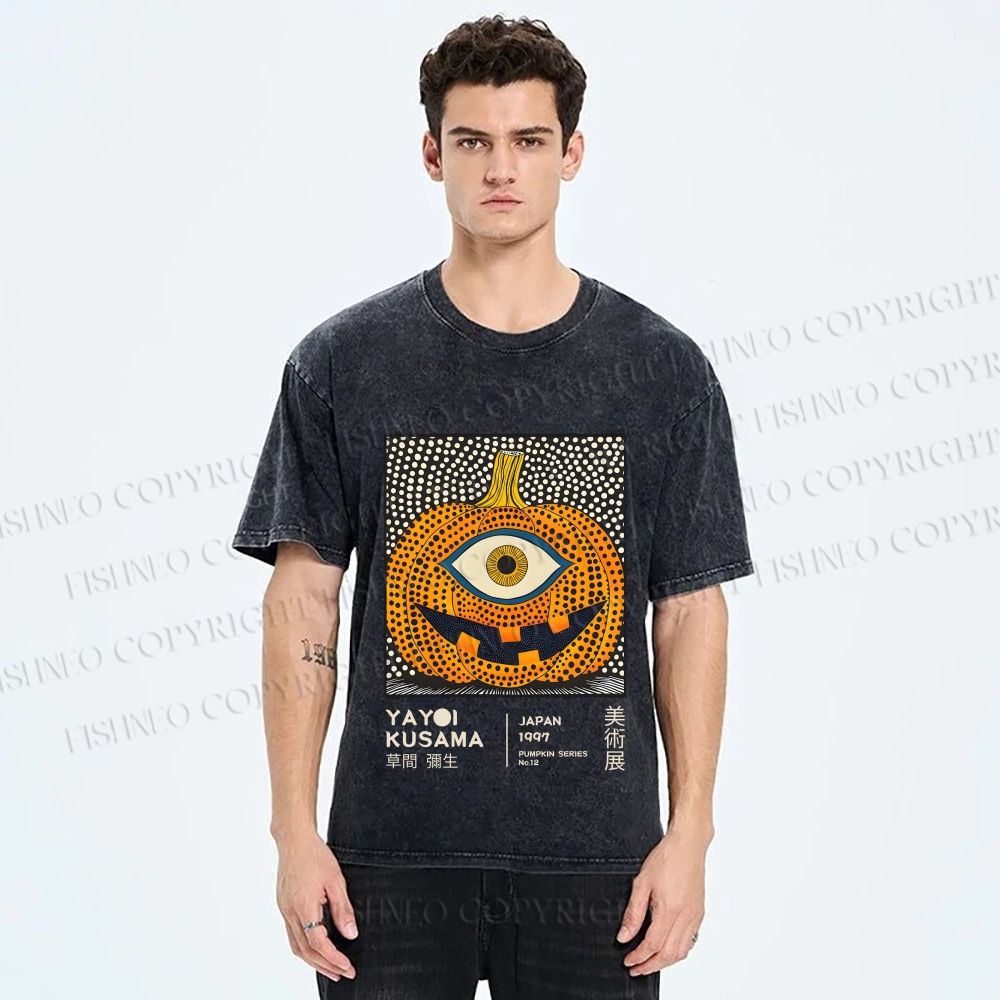 Unisex Yayoi Kusama Halloween Pumpkin Printed Washed Tee