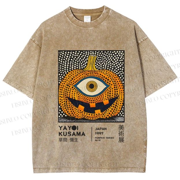 Unisex Yayoi Kusama Halloween Pumpkin Printed Washed Tee