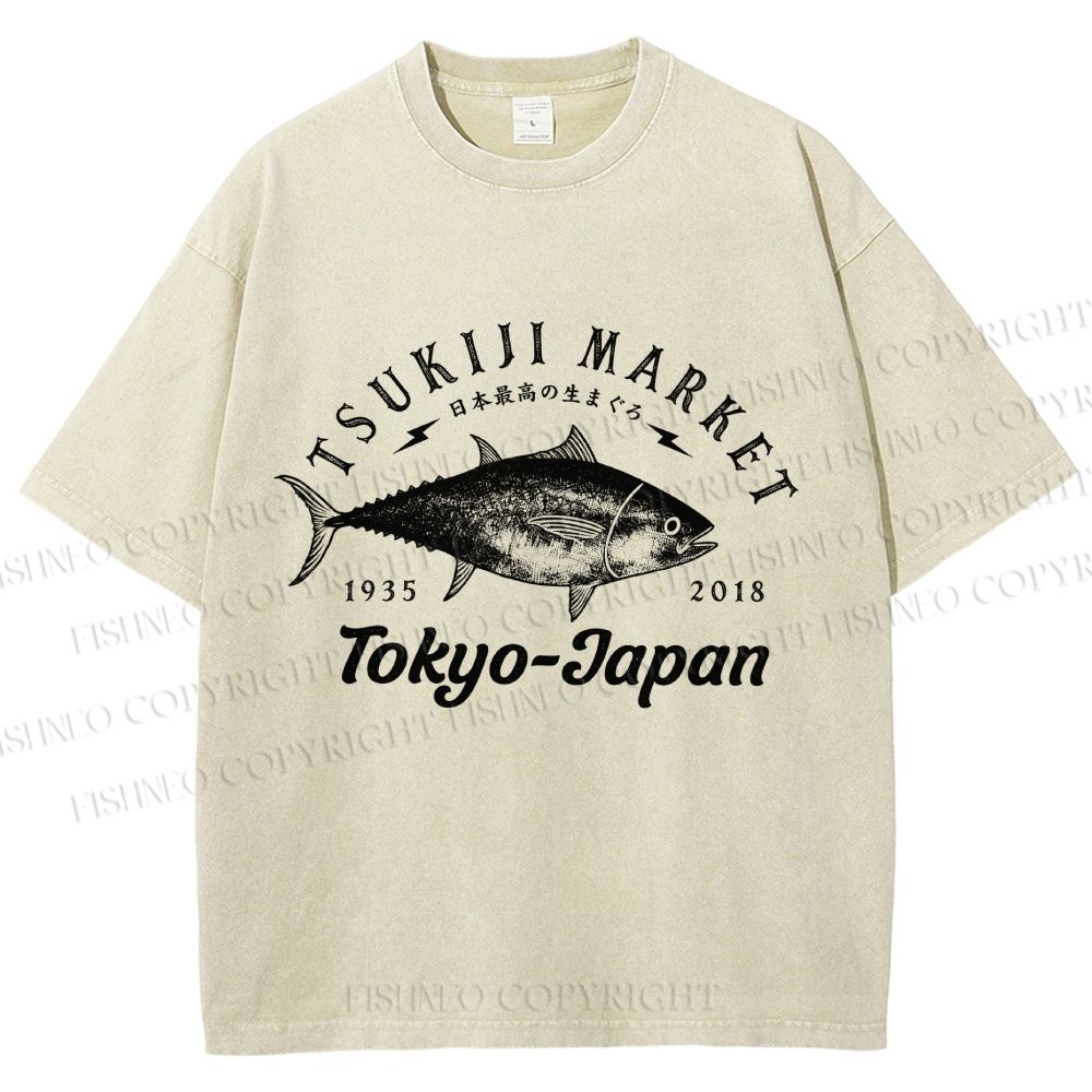 Unisex Tsukiji Fish Market Printed Washed Tee