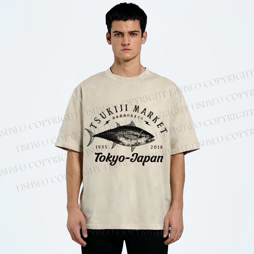 Unisex Tsukiji Fish Market Printed Washed Tee