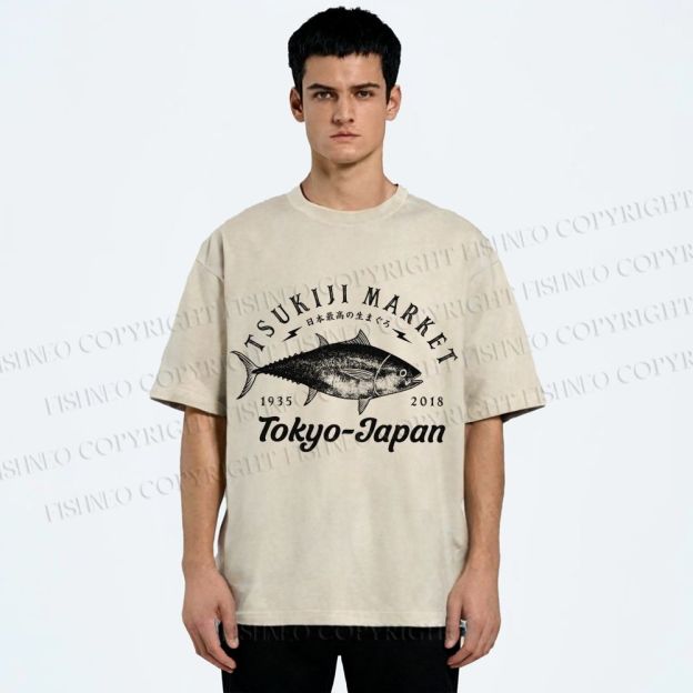 Unisex Tsukiji Fish Market Printed Washed Tee