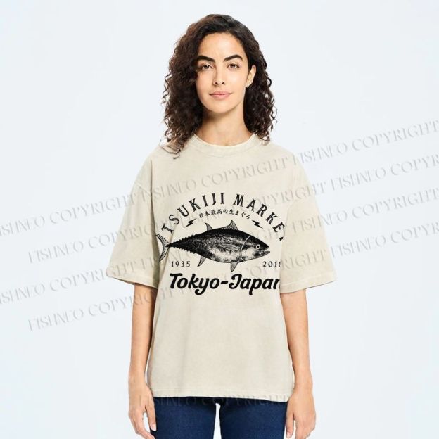 Unisex Tsukiji Fish Market Printed Washed Tee