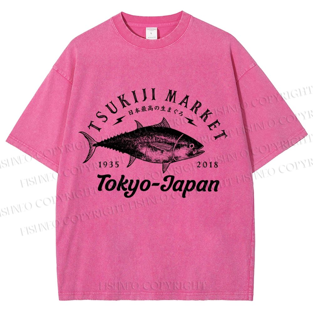 Unisex Tsukiji Fish Market Printed Washed Tee