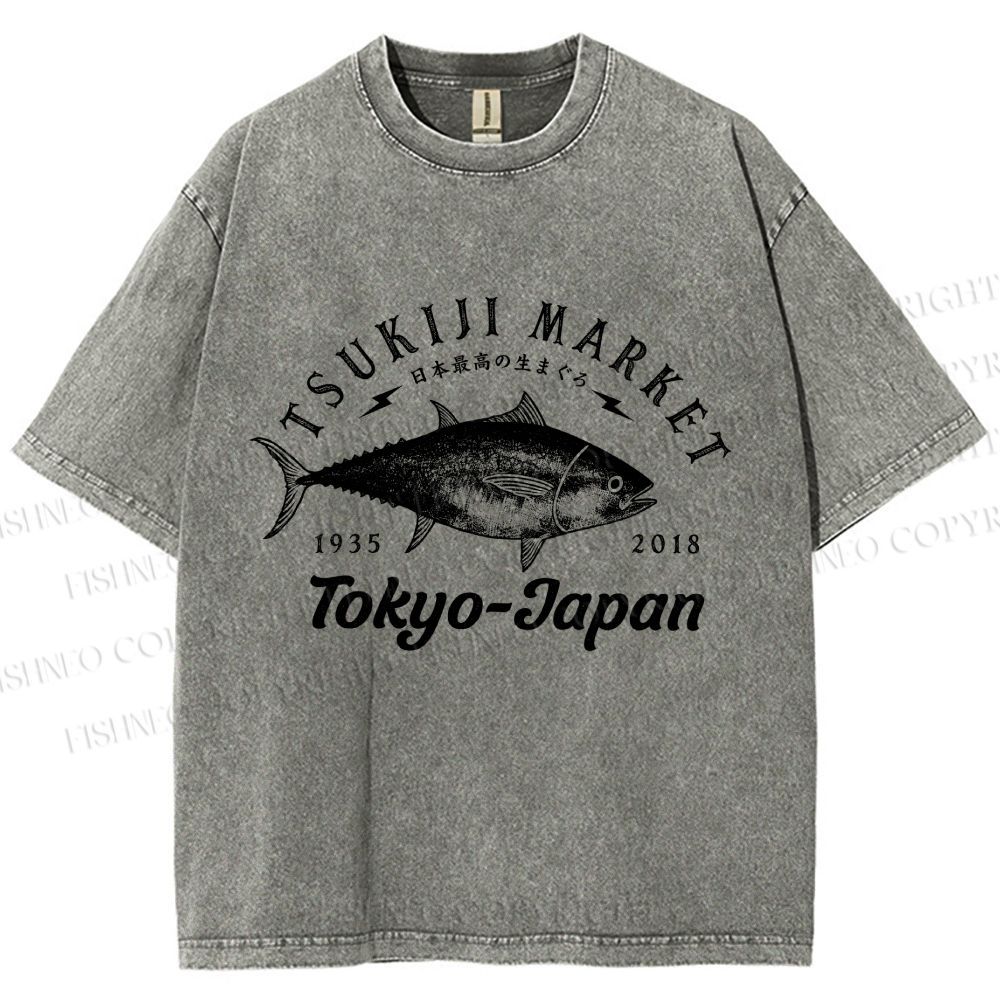 Unisex Tsukiji Fish Market Printed Washed Tee