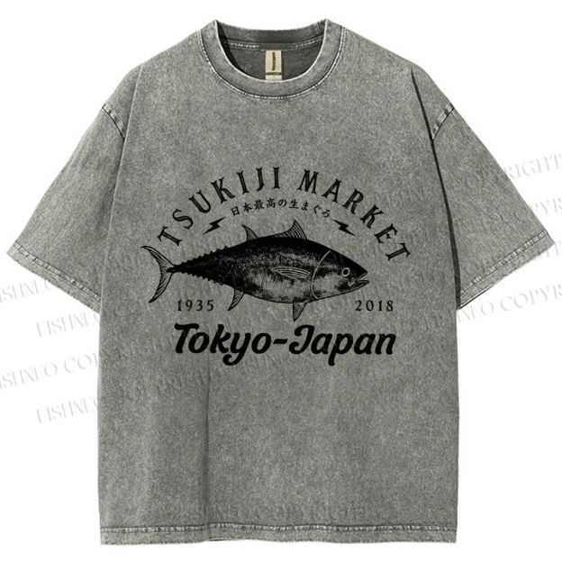 Unisex Tsukiji Fish Market Printed Washed Tee