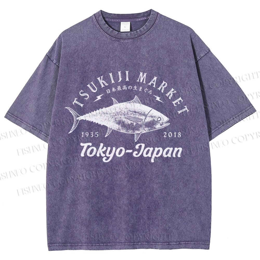 Unisex Tsukiji Fish Market Printed Washed Tee