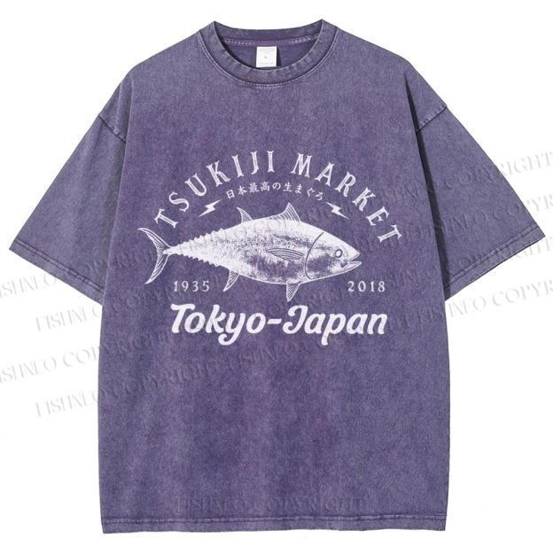 Unisex Tsukiji Fish Market Printed Washed Tee