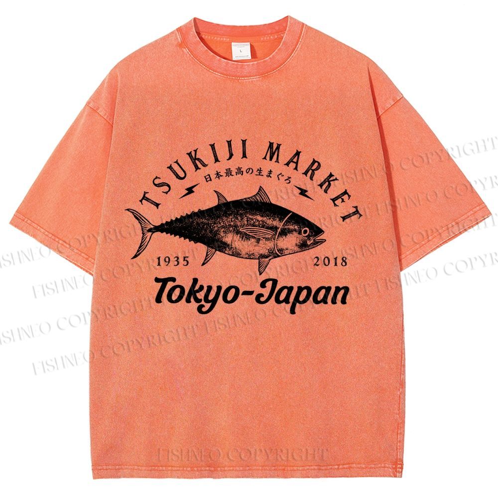 Unisex Tsukiji Fish Market Printed Washed Tee