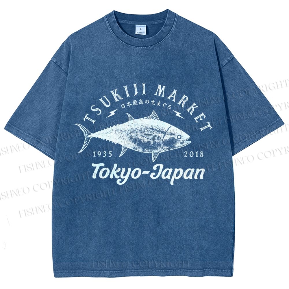 Unisex Tsukiji Fish Market Printed Washed Tee