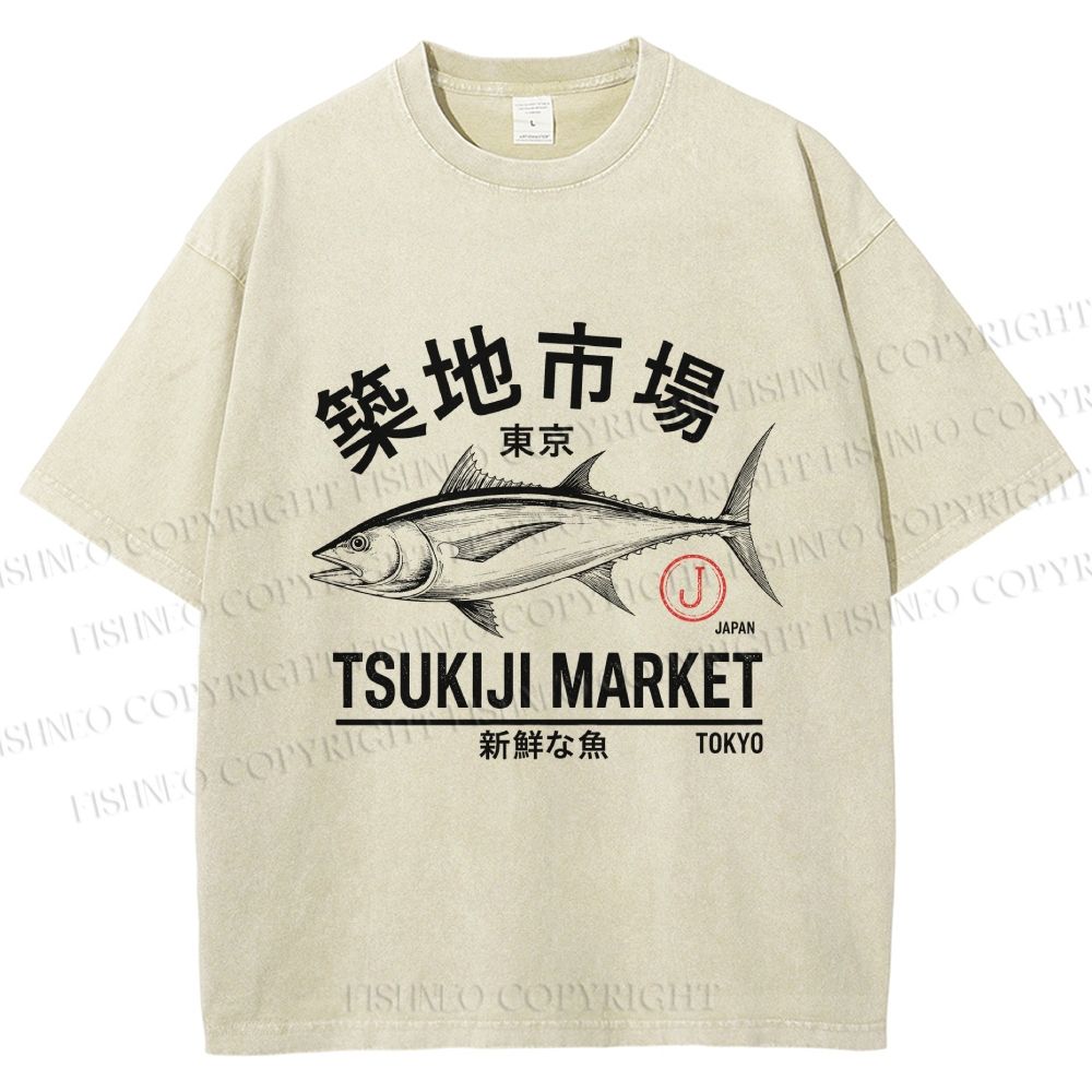 Unisex Tsukiji Fish Market Printed Washed Tee