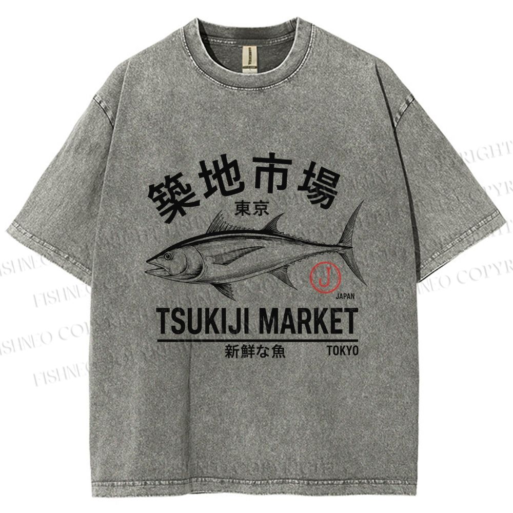 Unisex Tsukiji Fish Market Printed Washed Tee