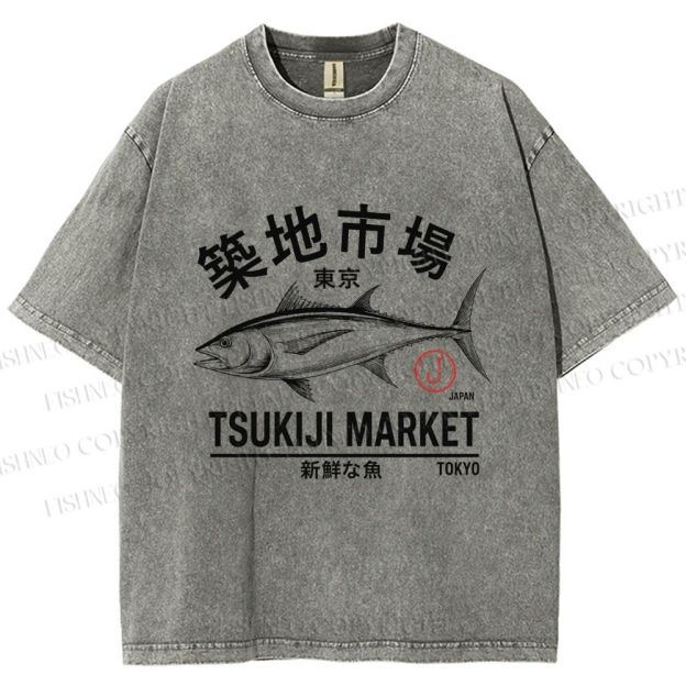 Unisex Tsukiji Fish Market Printed Washed Tee