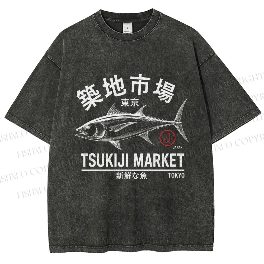 Unisex Tsukiji Fish Market Printed Washed Tee
