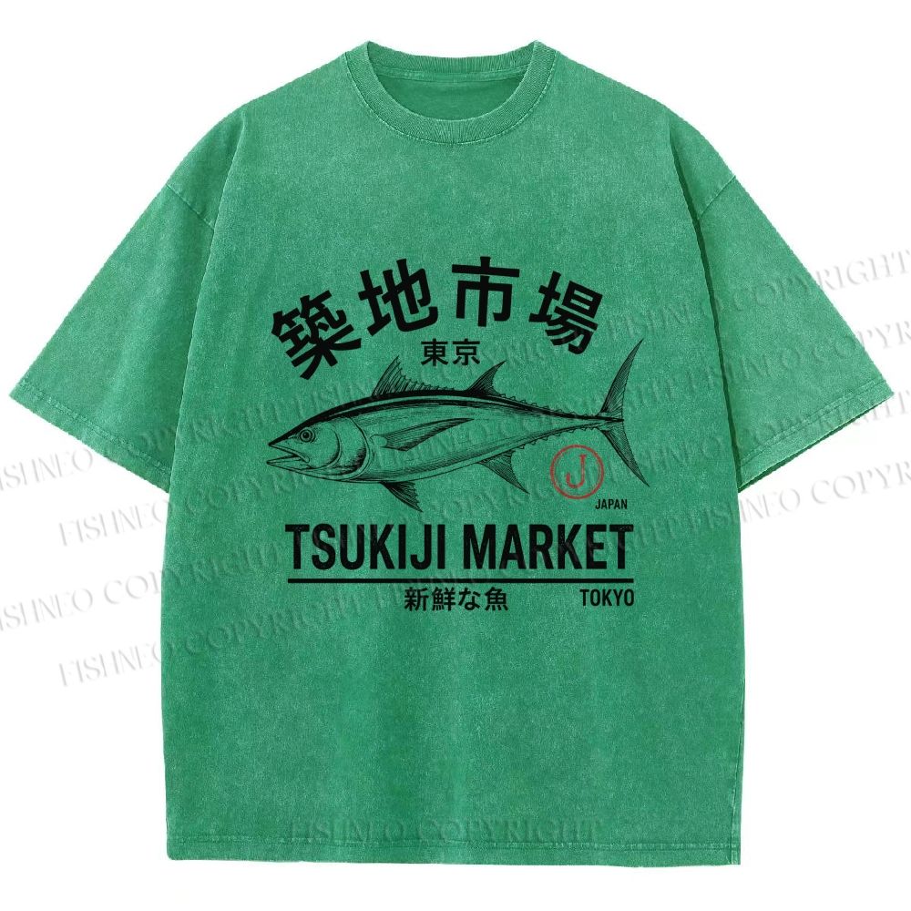 Unisex Tsukiji Fish Market Printed Washed Tee
