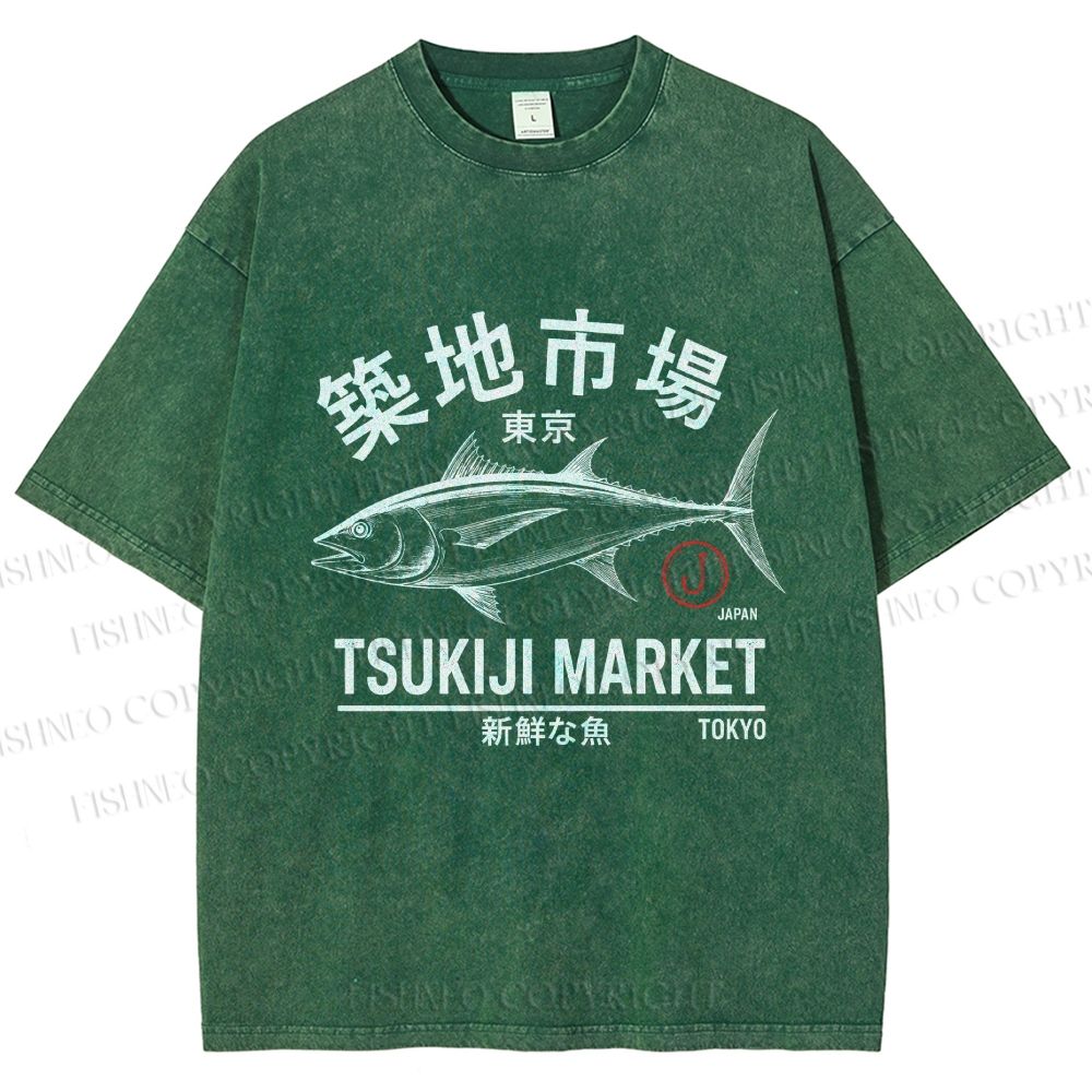 Unisex Tsukiji Fish Market Printed Washed Tee
